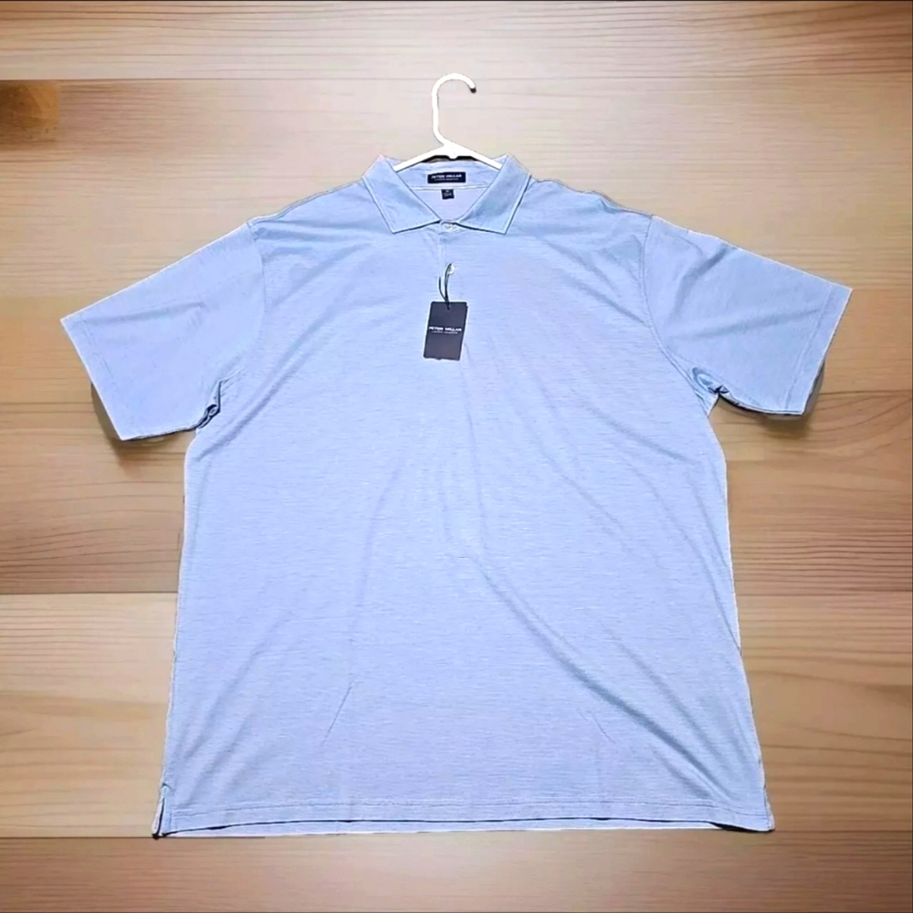 Peter Millar Crown Crafted Mesh Golf Polo Shirt Blue Frost NWT MS24XK71
